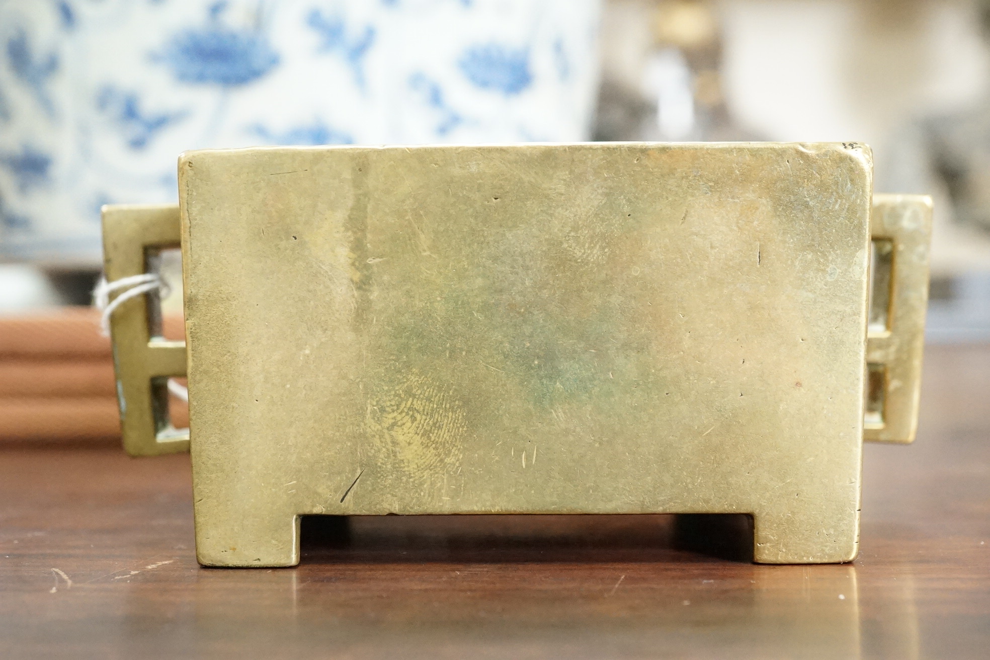 A Chinese bronze rectangular censer, fangding, Xuande mark, 18th century